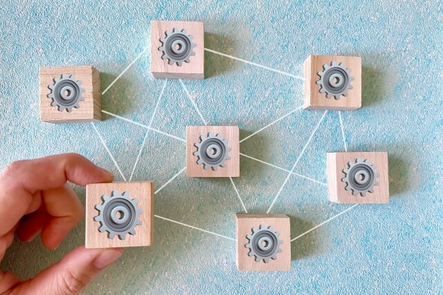 木製ブロックのネットワーク構造